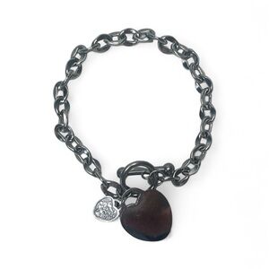 Silver Tone Chain Heart Charm Bracelet